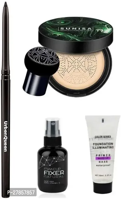 Kajal And Makeup Base Primer And After Makeup Fixer And Foundation Mushroom Head Air Cushion Waterproof Bb Cream Frost Concealer Oil Control Face Make Up Foundation (4 Items)