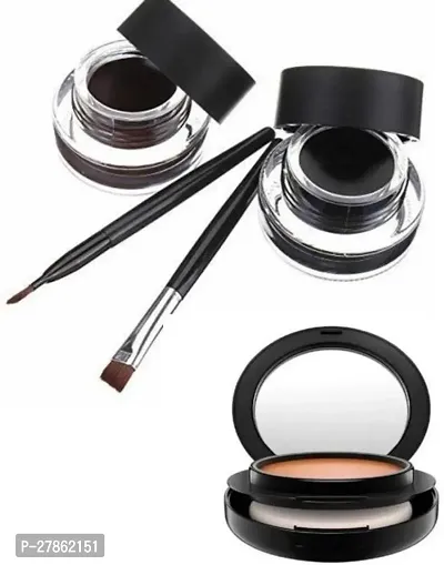 Makeup combo Gel Eyeliner 6 G (Black  Brown) Plus Face Powder Compact (Set Of 2)