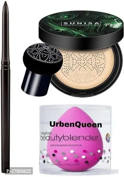 Kajal And Face Blendar Puff And Foundation Mushroom Head Air Cushion Waterproof Bb Cream Frost Concealer Oil Control Face Make Up Foundation (3 Items)