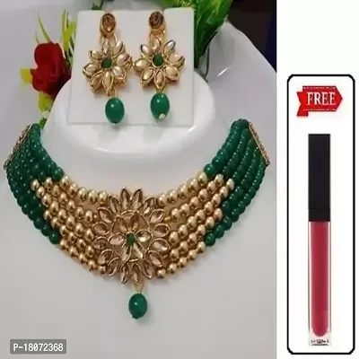 Alloy Dark Green Star Jewellery Set With Pink Lipstic