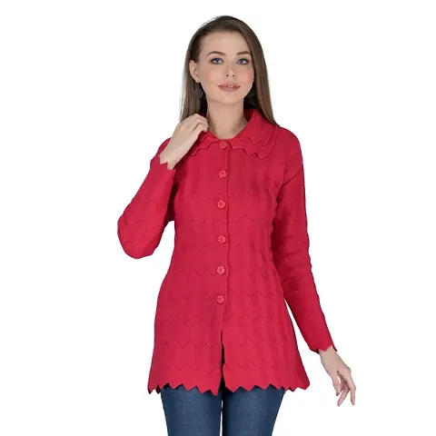 LADY WILLINGTON Women Woolen Double Collar Daffodil Fabric Cardigans With Side Pockets