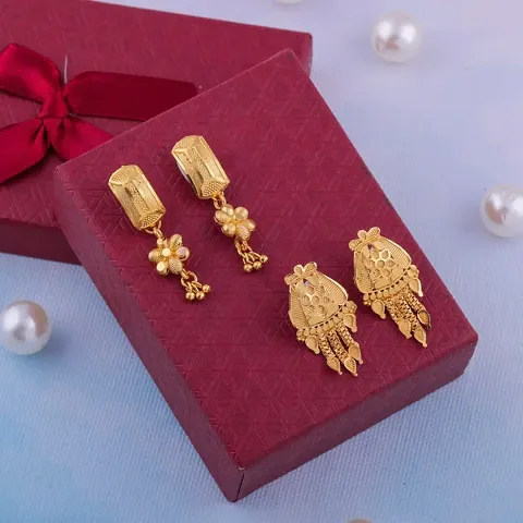 Gold Plated Latest Fancy Zircon Bali Earring Women And Girls Pack 2