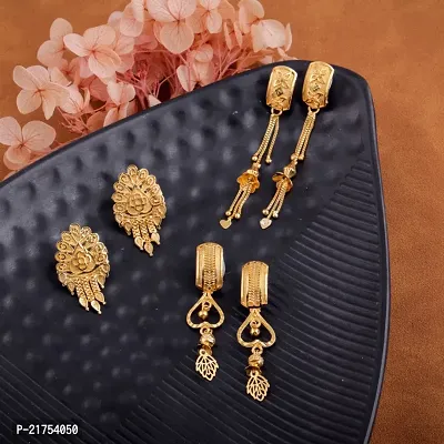 Women Girls Gold Plated brass Latest Fancy Stylish Zircon Bali Earring For pack of 3-thumb0