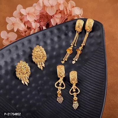 Women Girls Gold Plated brass Latest Fancy Stylish Zircon Bali Earring For pack of 3