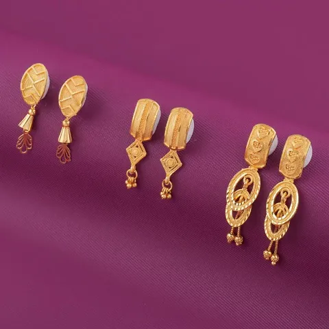 Women Girls Gold Plated Brass Latest Fancy Stylish Zircon Bali Earring Pack Of 3