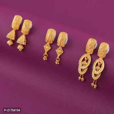 Women Girls Gold Plated brass Latest Fancy Stylish Zircon Bali Earring For pack of 3