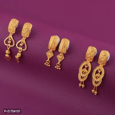 Women Girls Gold Plated brass Latest Fancy Stylish Zircon Bali Earring For pack of 3