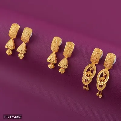 Women Girls Gold Plated brass Latest Fancy Stylish Zircon Bali Earring For pack of 3