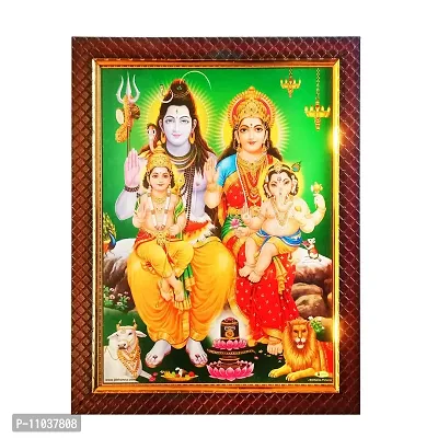 Pooja Ghar Religious Bhole Nath Parivar / Shiva Pariwar (Shiv Shankar Maa Parvati, Ganesh, Karthik) Photo Frame for Temple Home Office (10x12.5 inches, Multicolour)