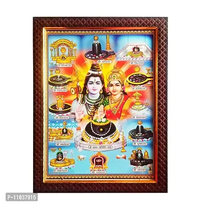 Pooja Ghar Religious Lord Shiva Shankar 12 Jyotirlingas Photo Frame for Temple Home Office (10x12.5 inches, Multicolour)