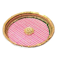 Pooja Ghar Karwa Chauth Gota Patti Pooja thali/Kalash, Chalni for Chand Pooja  Decorated Thali (10 inches Plate, 8 inches chhalni, Lota) (Pink)-thumb4