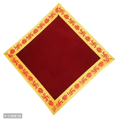 Pooja Ghar Velvet Puja Aasan | Velvet Aasan; Altar Puja Aasan Altar Cloth/Chowki Aasan Kapda Mat for Puja Table/Velvet Altar Cloth for Puja Home Mandir and Temple (Set of 4) (10X10 Inch)-thumb2