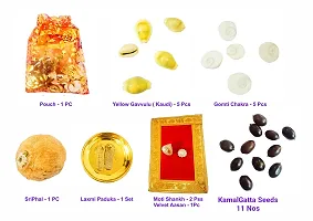 Pooja Ghar Gurui Laxmi Devi Kit Yellow Kaudi 5, Gomti Chakra 5Pcs, Laxmi Paduka 1 Set Moti Shankh 2 Pcs, Velvet Aasan 1 Pcs-thumb3