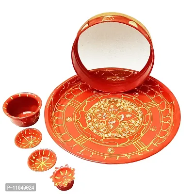 Pooja Ghar Traditional Decorative Karwachauth Pooja thali Set Festival Pooja Thali Includes karwachauth channi Pooja Thali Set - 10 inch-thumb0