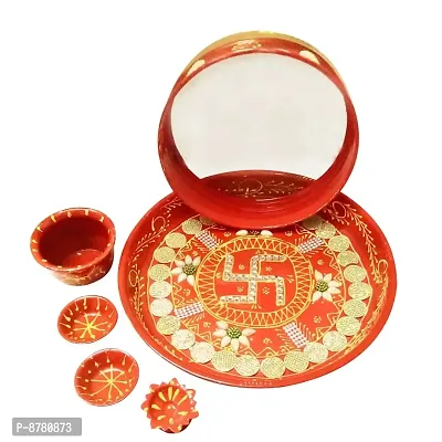 Traditional Decorative Karwachauth Pooja thali Set Festival Pooja Thali Includes karwachauth channi/Pooja Thali Set - 10 inch-thumb0