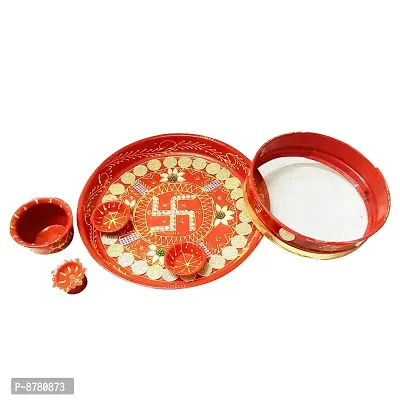 Traditional Decorative Karwachauth Pooja thali Set Festival Pooja Thali Includes karwachauth channi/Pooja Thali Set - 10 inch-thumb4