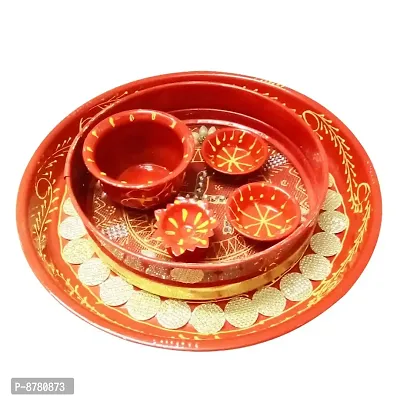 Traditional Decorative Karwachauth Pooja thali Set Festival Pooja Thali Includes karwachauth channi/Pooja Thali Set - 10 inch-thumb5