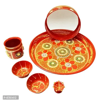 Traditional Decorative Karwachauth Pooja thali Set Festival Pooja Thali Includes karwachauth channi/Pooja Thali Set - 12 inch