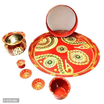 Traditional Decorative Karwachauth Pooja thali Set Festival Pooja Thali Includes karwachauth channi Pooja Thali Set -14 inch