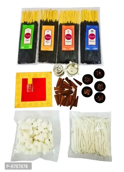 Daily Pooja Combo (Agarbatti, Dhoop, Sambrani, Pooja Batti, Ittar, Aasan, Diya and Agarbatti Stand)