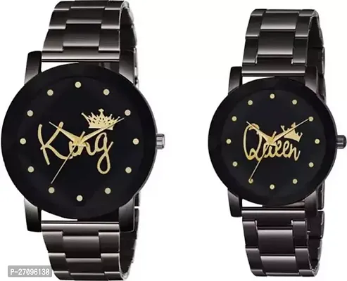 Designer King Queen Metal Couple Combo Watch For Boy  Girls Couple Watches Analog Watch - For Boys  Girls
