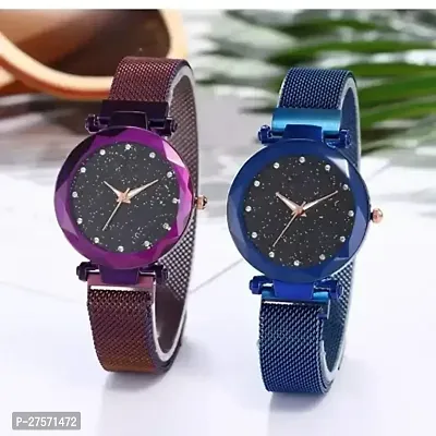 Blue and Purple 12Diamond Megnet Belt Watch, Pack Of 2