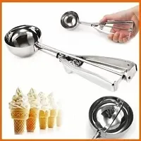 zms marketing Steel Ice Cream Scoop Scooper Serving Spoon, Silver- Best for Kitchen Kitchen Scoop-thumb2