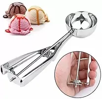 zms marketing Steel Ice Cream Scoop Scooper Serving Spoon, Silver- Best for Kitchen Kitchen Scoop-thumb3