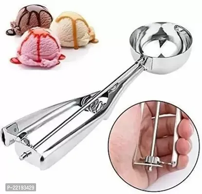 zms marketing Steel Ice Cream Scoop Scooper Serving Spoon, Silver- Best for Kitchen Kitchen Scoop-thumb4