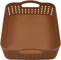 Zms Marketing Plastic 2 Pieces Multipurpose Storage Basket Set (Green  Brown) (Pack Of 2)-thumb3