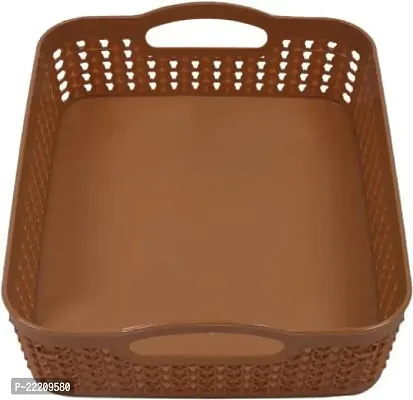 Zms Marketing Plastic 2 Pieces Multipurpose Storage Basket Set (Green  Brown) (Pack Of 2)-thumb4