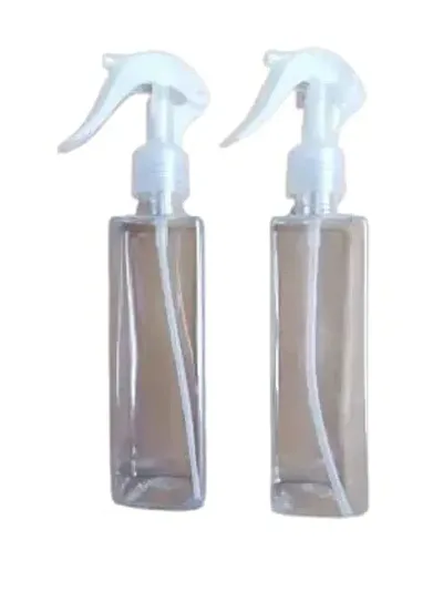 zms marketing Refillable 200ml Transparent Bottle White Gun Mist Spray 200 ml Spray Bottle (Pack of 2, Clear, Plastic)