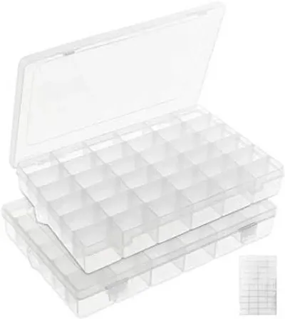 zms marketing 36 Grids (Combo Pack) Clear Plastic Organizer Jewelry Storage Box with Adjustable Dividers, Transparent Organizer Box for Earring,Makeup (Pack Of-02)