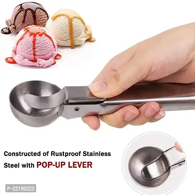 zms marketing Stainless Steel Serving Spoon/Scooper for Ice Cream, Fruit, Cookie with Trigger Release (Silver)-thumb4