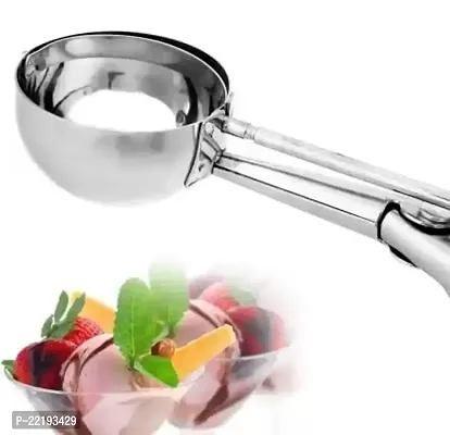 zms marketing Steel Ice Cream Scoop Scooper Serving Spoon, Silver- Best for Kitchen Kitchen Scoop-thumb2