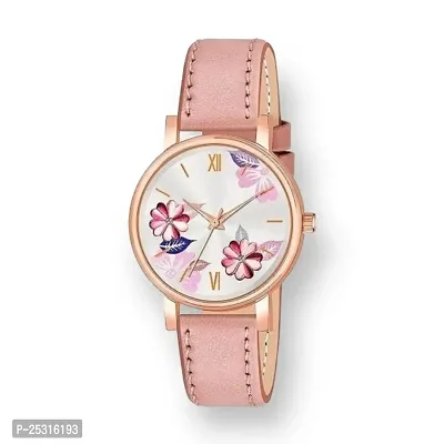 Multi Color Flower Dial Premium Leather Strap Analog Watch for Women and Girls