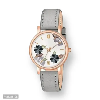 Multi Color Flower Dial Premium Leather Strap Analog Watch for Women and Girls