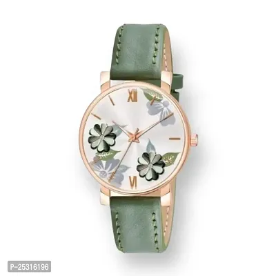 Multi Color Flower Dial Premium Leather Strap Analog Watch for Women and Girls