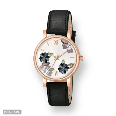 Multi Color Flower Dial Premium Leather Strap Analog Watch for Women and Girls