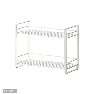 DIGG GAZ Iron Multifunctional 2 Tier Free Standing Metal Shelving Storage for Kitchen Storage Bathroom Storage Organizer Spice Containers  Jars Holder White-thumb0