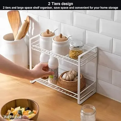 DIGG GAZ Iron Multifunctional 2 Tier Free Standing Metal Shelving Storage for Kitchen Storage Bathroom Storage Organizer Spice Containers  Jars Holder White-thumb2