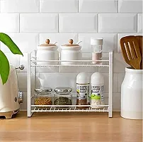 DIGG GAZ Iron Multifunctional 2 Tier Free Standing Metal Shelving Storage for Kitchen Storage Bathroom Storage Organizer Spice Containers  Jars Holder White-thumb2