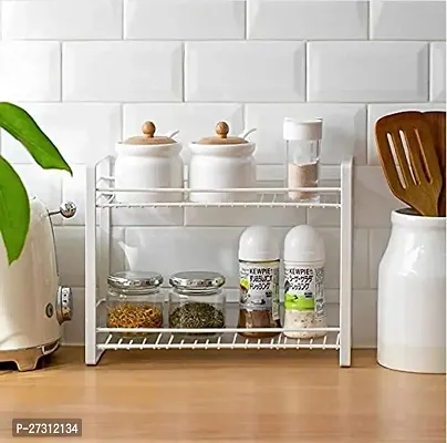DIGG GAZ Iron Multifunctional 2 Tier Free Standing Metal Shelving Storage for Kitchen Storage Bathroom Storage Organizer Spice Containers  Jars Holder White-thumb3