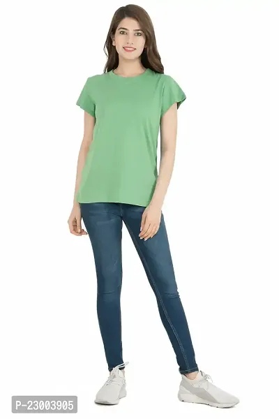 Elegant Green Pure Cotton Solid Tshirt For Women-thumb5