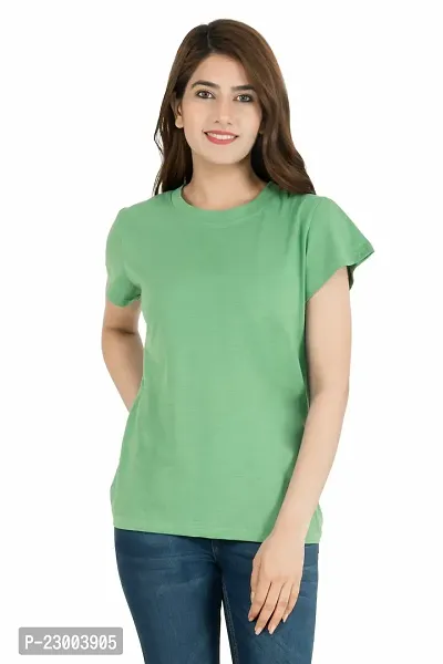 Elegant Green Pure Cotton Solid Tshirt For Women-thumb0