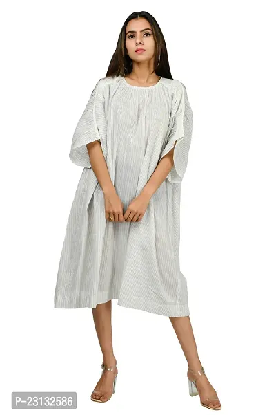 Stylish White Cotton Solid Blouson Dress For Women