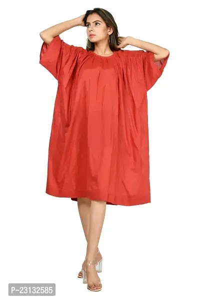 Stylish Red Cotton Solid Blouson Dress For Women