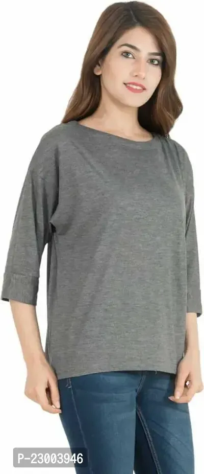 Elegant Grey Pure Cotton Solid Tshirt For Women