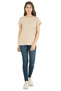 Elegant Beige Pure Cotton Solid Tshirt For Women-thumb3