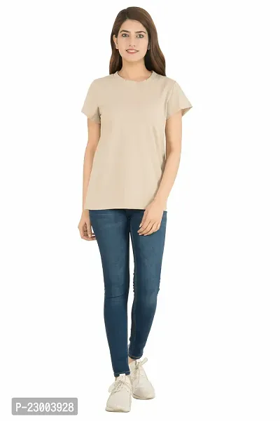 Elegant Beige Pure Cotton Solid Tshirt For Women-thumb4